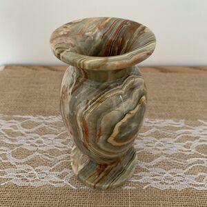 Vintage Onyx Marble Vase Multicolor Stone Carved 6" Tall Decorative Home Decor